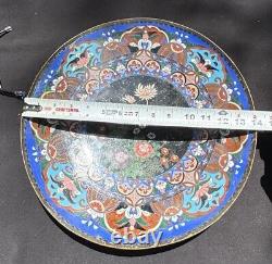 Rare 1800's Fine Antique Japanese Meiji Cloisonné Enamel Floral Bronze Plate 14