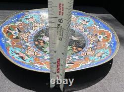 Rare 1800's Fine Antique Japanese Meiji Cloisonné Enamel Floral Bronze Plate 14