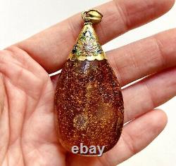 Rare Antique Japanese 18K Gold Cloisonné Enamel Amber Pendant 2.75 Meiji-Taisho
