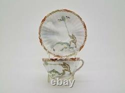 Rare Antique Japanese Fine Porcelain Cup & Saucer Satsuma Kutani Frogs AE2