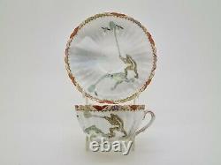Rare Antique Japanese Fine Porcelain Cup & Saucer Satsuma Kutani Frogs AE3