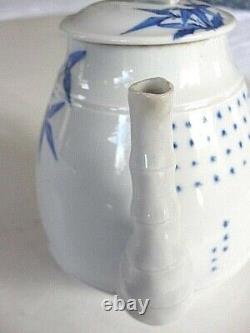 Rare Antique Japanese Studio fine porcelain Bamboo teapot, Yoshizou Poem