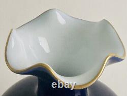 Rare Japanese Koransha Porcelain Cobalt Blue Red Stylized Flower Flared Rim Vase