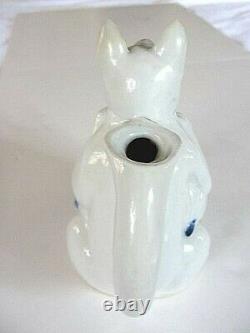 Rare antique Japanese Hirado fine porcelain blue & white dog teapot or Sake Ewer