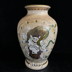SATSUMA Pottery Vase RAIJIN Thunder God 12.4 inch Japanese Antique Old Fine Art