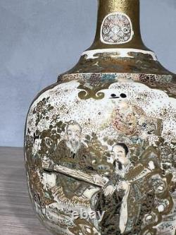 SATSUMA SAGE FINE Hand Painted Vase Japanese Antique MEIJI Era Old Art 8 inch
