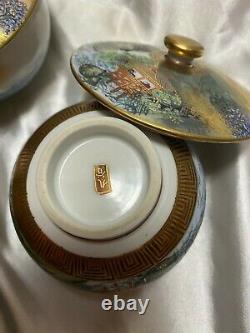 SET Fine Japanese Satsuma Hand Painted Enamel SIGNED Rice Bowl Tea Cup FREESHIP