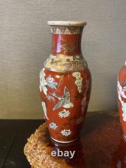 SPARROW BIRD Old SATSUMA Vase Pair Signed Japanese Antique MEIJI Era Fine Art