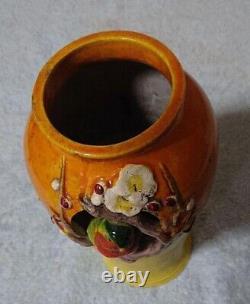 SUMIDA GAWA BIRD FLOWER UNIQUE VASE 9 inch Antique Old Pottery Fine Art Japanese
