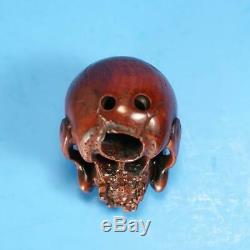 SUPERB Fine Japanese Carved Wood Netsuke Skull