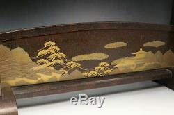 SWR192 FINE Japanese wooden Landscape painting Gold makie Sword Rack stand
