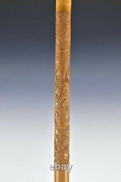 Signed Meji Period Japanese Bamboo Cane Carved with Rats & Monkey Fine Quality