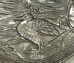Small Japanese Silver Pin Tray Finely Carved with a Duck Design