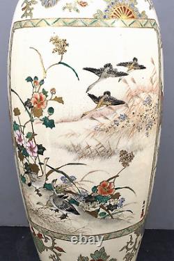 Tall Japanese Meiji Satsuma Vase with Fine Decorations, Signed