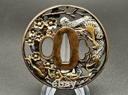 Tsuba, Copper, Clouds and dragons, Fine workmanship, Japanese antique