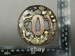 Tsuba, Copper, Clouds and dragons, Fine workmanship, Japanese antique