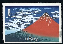UNSODO HOKUSAI Japanese OBAN Woodblock Print Fine Wind, Clear Morning RED FUJI