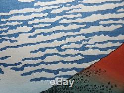 UNSODO HOKUSAI Japanese OBAN Woodblock Print Fine Wind, Clear Morning RED FUJI