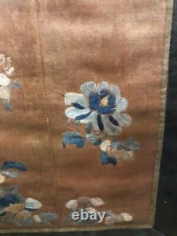 VERY FINE Antique Japanese silk embroidery / embroidered panel of Flowers 11.5