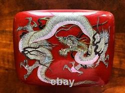 VERY FINE JAPANESE CLOISONNE DRAGON BOX & LID With SILVER WIRE AND SILVER MOUNTS