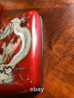 VERY FINE JAPANESE CLOISONNE DRAGON BOX & LID With SILVER WIRE AND SILVER MOUNTS