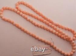 VINTAGE JAPANESE PINK CORAL BEAD NECKLACE, 8.5mm, 34L, $500 APPRAISAL, 102 BEADS