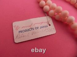VINTAGE JAPANESE PINK CORAL BEAD NECKLACE, 8.5mm, 34L, $500 APPRAISAL, 102 BEADS