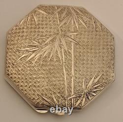 VINTAGE Sterling Silver 950 Fine COMPACT JAPANESE Hand Chased Bamboo NICE