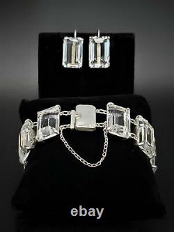 VNTG Japanese Sterling Art Deco Quartz Crystal Bracelet Earrings SET Circa 1930s