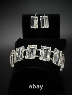 VNTG Japanese Sterling Art Deco Quartz Crystal Bracelet Earrings SET Circa 1930s