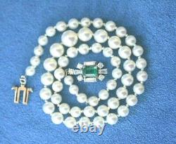 VTG Fine Diamond Platinum Japanese Cultured Pearl Petite 14 Antique Necklace