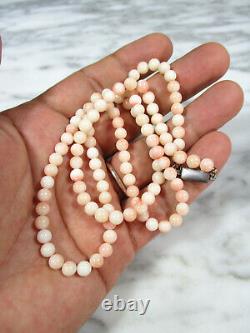 VTG JAPANESE NATURAL ANGEL SKIN CORAL BEADED NECKLACE SILVER CLASP 24 1/2 25.2g