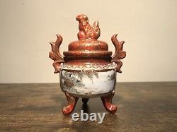 Very Fine Antique 1868 Japanese Kutani Watano Sei Porcelain Miniature Tripod Urn