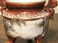 Very Fine Antique 1868 Japanese Kutani Watano Sei Porcelain Miniature Tripod Urn