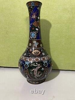 Very Fine Antique Japanese Meiji Cloisonne Vase Dragon & Phoenix 12