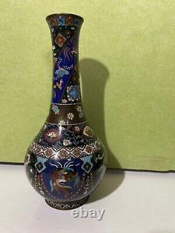 Very Fine Antique Japanese Meiji Cloisonne Vase Dragon & Phoenix 12