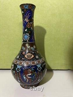 Very Fine Antique Japanese Meiji Cloisonne Vase Dragon & Phoenix 12