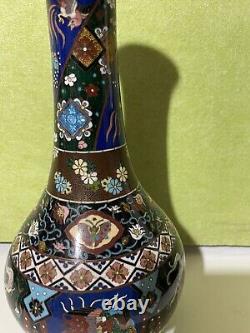 Very Fine Antique Japanese Meiji Cloisonne Vase Dragon & Phoenix 12