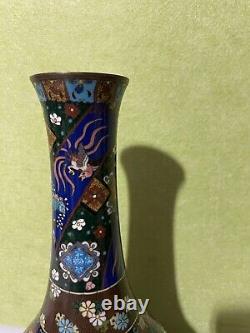 Very Fine Antique Japanese Meiji Cloisonne Vase Dragon & Phoenix 12