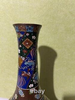 Very Fine Antique Japanese Meiji Cloisonne Vase Dragon & Phoenix 12