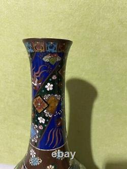 Very Fine Antique Japanese Meiji Cloisonne Vase Dragon & Phoenix 12