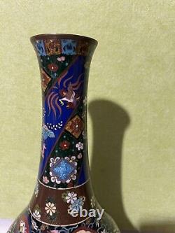 Very Fine Antique Japanese Meiji Cloisonne Vase Dragon & Phoenix 12