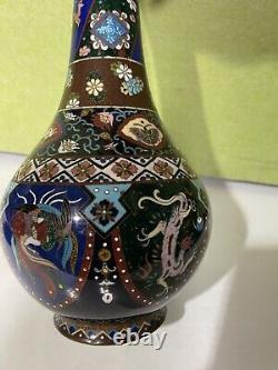 Very Fine Antique Japanese Meiji Cloisonne Vase Dragon & Phoenix 12