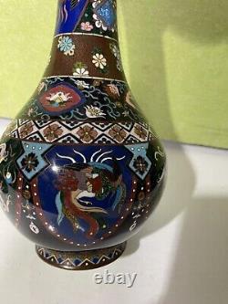 Very Fine Antique Japanese Meiji Cloisonne Vase Dragon & Phoenix 12