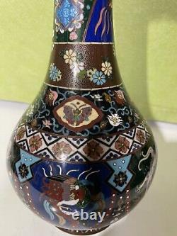 Very Fine Antique Japanese Meiji Cloisonne Vase Dragon & Phoenix 12