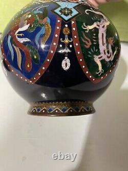 Very Fine Antique Japanese Meiji Cloisonne Vase Dragon & Phoenix 12