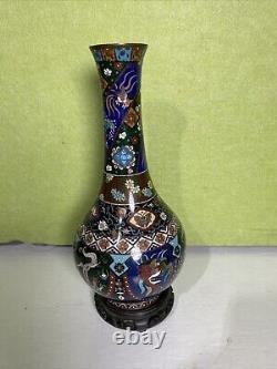 Very Fine Antique Japanese Meiji Cloisonne Vase Dragon & Phoenix 12