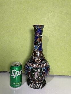 Very Fine Antique Japanese Meiji Cloisonne Vase Dragon & Phoenix 12