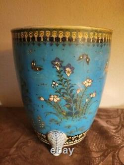 Very Fine Antique Japanese Porcelain Cloisonne Shipo Planter Meiji Signed Japan