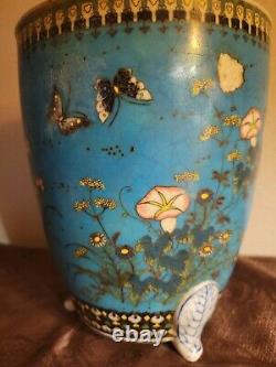Very Fine Antique Japanese Porcelain Cloisonne Shipo Planter Meiji Signed Japan